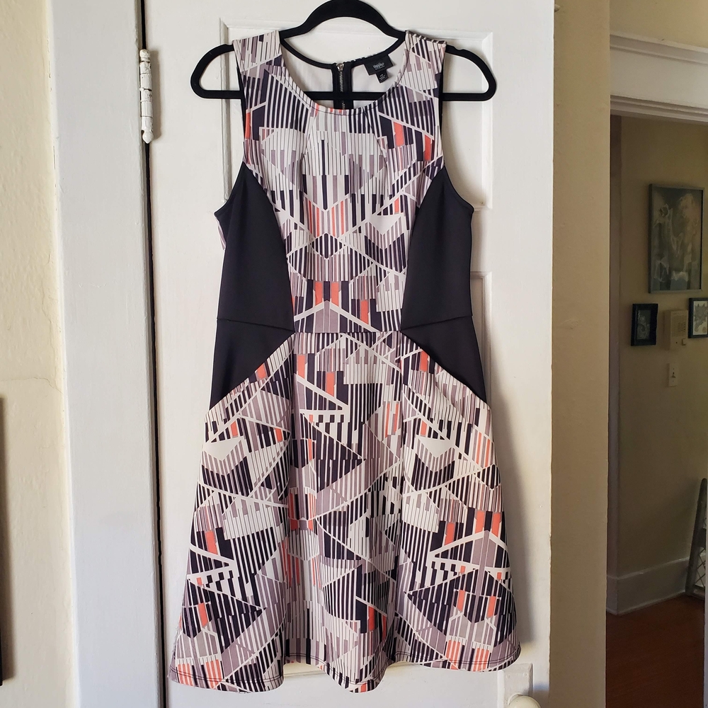 Massimo Black and Orange Geometric Mini Dress